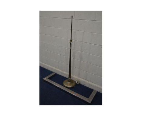 AN EARLY 20TH CENTURY ART DECO NICKEL PLATED TELESCOPIC STANDARD LAMP on a circular base, together with a stainless steel fen