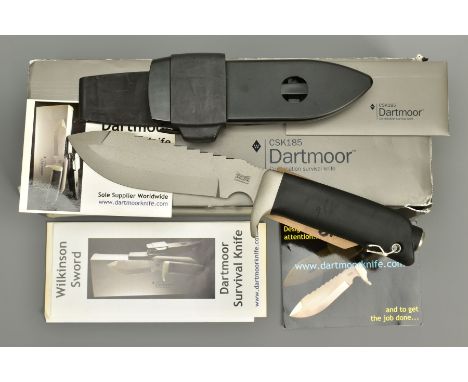 A WILKINSON SWORD CSK 185 DARTMOOR SURVIVAL KNIFE in its original packaging complete with sheath, these knifes were originall