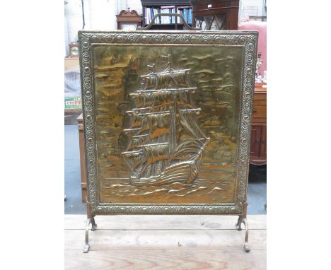 BRASS RELIEF DECORATED FIRE SCREEN 