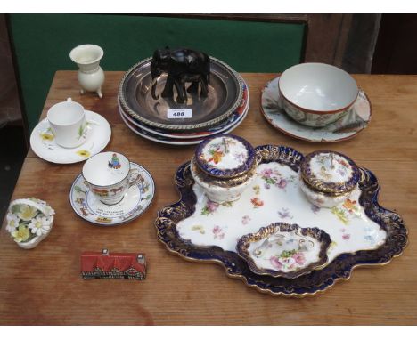 MIXED LOT OF VARIOUS CERAMICS INCLUDING HAMMERSLEY &amp; CO PART DRESSING SET, CUP AND SAUCERS, PLATED DISH ETC. 