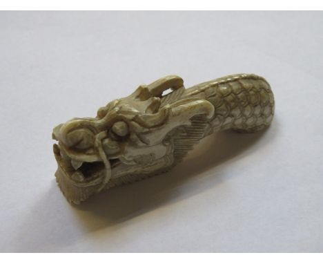 SMALL CARVED ANTIQUE CHINESE  (? ) IVORY DRAGON WALKING STICK HANDLE 