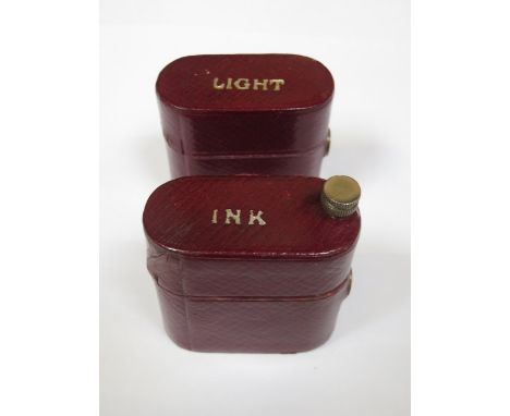 VICTORIAN LEATHER CASED INKWELL AND MATCHING TRAVELLING VESTA CASE 
