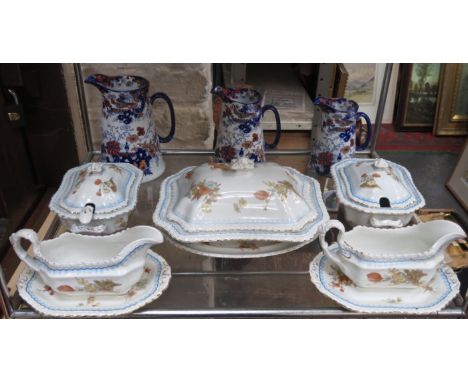 THREE GRADUATED CERAMIC JUGS AND PARCEL OF FLORAL DINNERWARE 