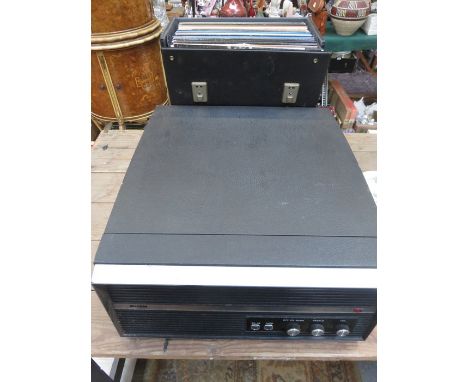 VINTAGE BUSH RECORD PLAYER AND PARCEL OF VINYLS 