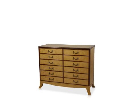 AN EMPIRE STYLE SATINWOOD AND ROSEWOOD CROSSBANDED CHEST OF DRAWERS, the moulded rectangular top above two short drawers on s