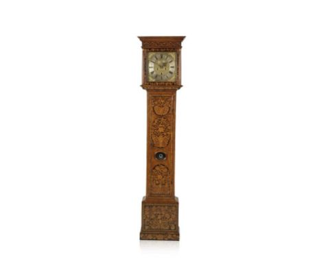 CHRISTOPHER GOULD (LONDON, FL 1682-1718): A WALNUT AND MARQUETRY LONGCASE CLOCK, the 12" brass dial with subsidiary seconds d