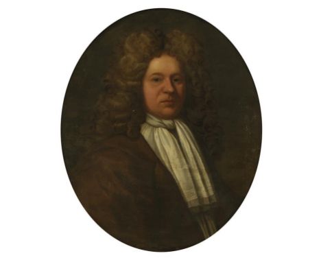 MANNER OF GODFREY KNELLER (1646-1723) A bust-length portrait of a gentleman in a shoulder-length curled wig, wearing a scarf 