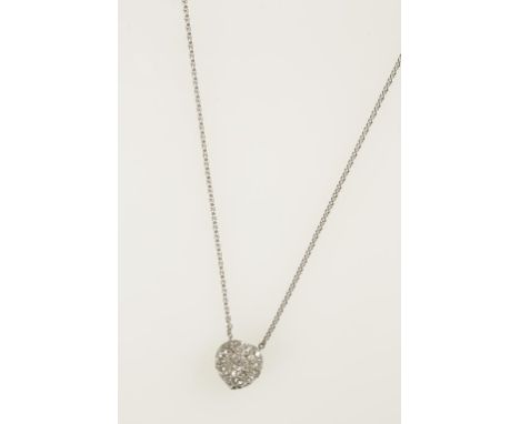 A DIAMOND ENCRUSTED HEART-SHAPED PENDANT, c.1.60cts (total) attached to a fine white gold chain, c.40cm long. 