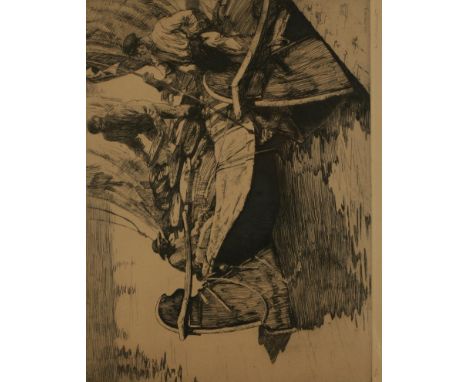 •IAN MACNAB (1890- 1967) Unloading the catch, numbered 27/50 and signed lower right in pencil, etching with aquatint, 10.75" 