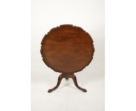 A MAHOGANY TRIPOD TABLE with dished top and piecrust border, on a turned column and cabriole legs, George III and later, 37" 