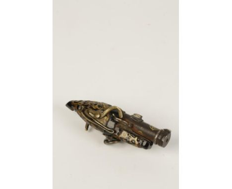 A NOVELTY JAPANESE LACQUER AND MIXED METAL NETSUKE, modelled as a flintlock pistol, Meiji period, 7cms long
