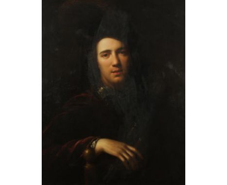 AFTER REMBRANDT VAN RIJN (1606-1669) A half length portrait of a young man wearing a feather plume hat, oil on canvas, 31.5" 