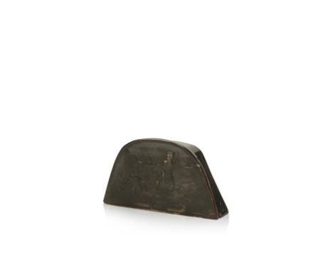 NAPOLEONIC INTEREST: A PRESSED HORN SNUFF BOX, in the form of Napoleon's hat, the hinged lid with a depiction of Napoleon in 