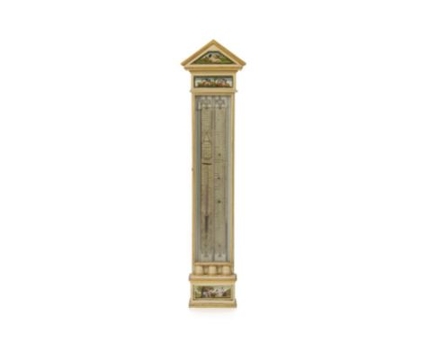 A 19TH CENTURY DUTCH ADMIRAL FITZROY BAROMETER signed "I.H. Arzoni Leeuwarden", in a fitted painted giltwood case with eglomi