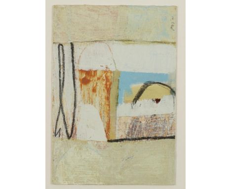 •PETER JOYCE (contemporary) "Stack" signed and dated '01 lower right, inscribed on verso, mixed media on panel, 4.75" x 7"