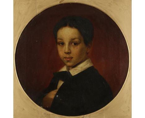 ENGLISH SCHOOL, 19th century A bust-length portrait of a young boy wearing a black jacket, oval, oil on canvas, 19" x 19"