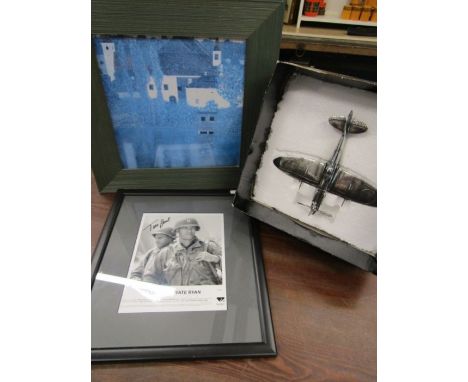 Saving Private Ryan print, boxed Leonardo porcelain doll and plane and another print a frame etc