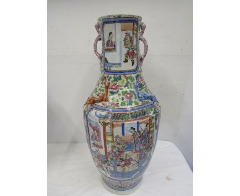 A vintage Cantonese ceramic floor vase with lizard handles 59cm tall