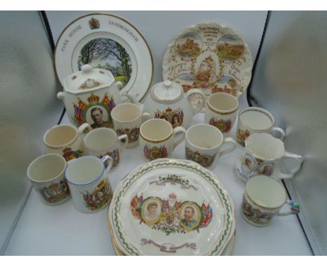 Royal commemorative ware to incl cups, plates, teapot, caddy etc relating to Queen Victoria, George V and Queen Mary and Geor