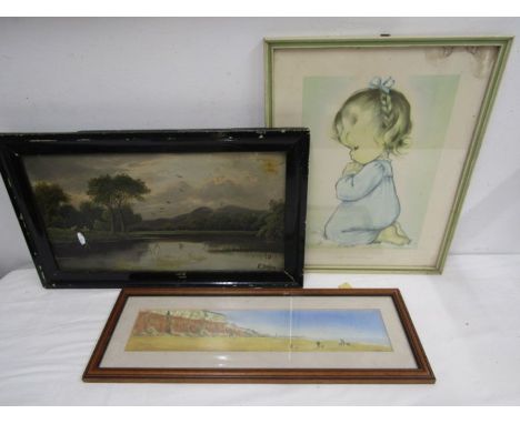 A Horton oileograph of landscape, lted edition beach print and A childs prayer print