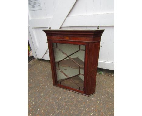 Vintage mahogany corner wall display cabinet with glazed door 