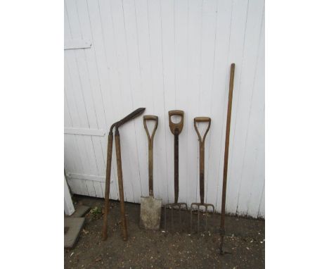 Garden tools including forks and shovel 