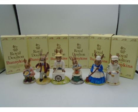 6 Royal Doulton Bunnykins figurines comprising of Ice Cream DB82, Master Potter Exclusively for Collectors Club DB131, Fisher