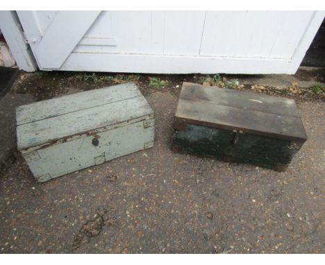 2 Vintage pine toolboxes with metal trims 