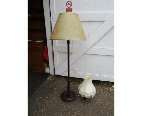 Wooden floor lamp with shade and ceramic table lamp with wooden base (plugs removed)