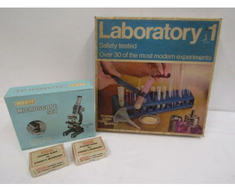 Vintage labratory set and microscope set with slides