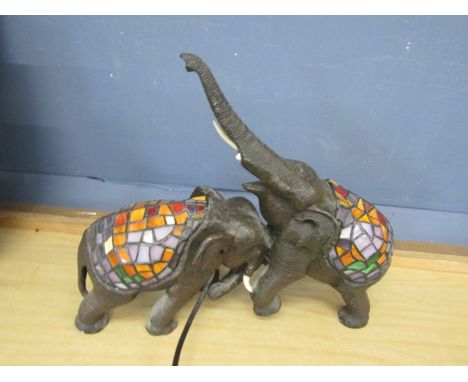 Elephant lamp with tiffany style glass