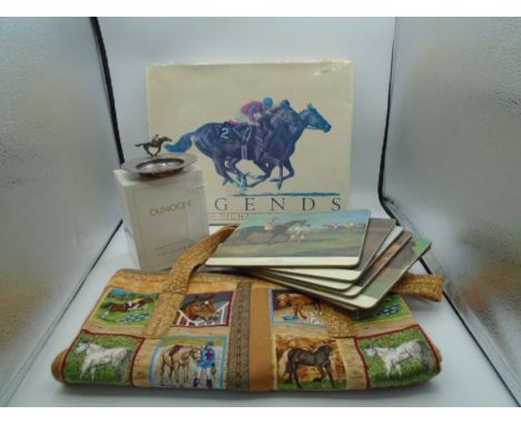 Collectors lot of horse related items to incl 6 Lady Clare place mats, boxed Dunoon mug, silver plated trinket dish, tote bag