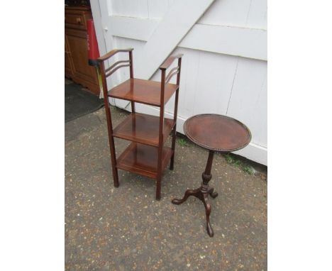 Mahogany tripod side table and Whatnot 