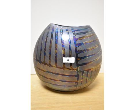 A Substantial Poole Pottery vase, having iridescent horizontal and vertical design.