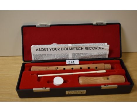 A Dolmetsch natural wood recorder, possibly soprano , length approx. 32cm in fitted case