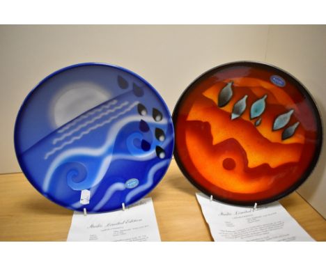 Four 20th Century Poole pottery chargers, 'The Elements', limited editions of 350, designed by Karen R. Ford, each with a dia