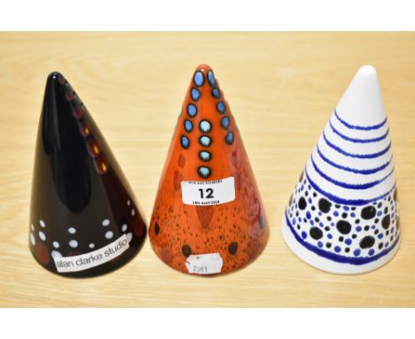 Three Limited edition Alan Clarke Studio Pottery (ex Poole Pottery) sugar sifters. 40 of 200, 8 of 200 and another 8 of 200.