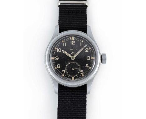 A GENTLEMAN'S STAINLESS STEEL BRITISH MILITARY TIMOR W.W.W. WRIST WATCHCIRCA 1945, PART OF THE "DIRTY DOZEN"  WITH LOW ISSUE 