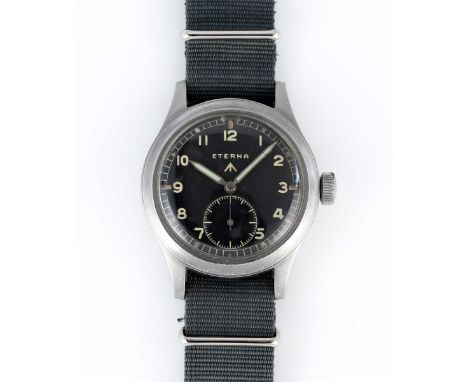 A GENTLEMAN'S STAINLESS STEEL BRITISH MILITARY ETERNA W.W.W. WRIST WATCHCIRCA 1945, PART OF THE "DIRTY DOZEN"Movement: 15J, m