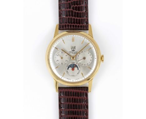 A GENTLEMAN'S YELLOW GOLD PLATED MERVOS TRIPLE CALENDAR MOONPHASE WRIST WATCHCIRCA 1960s, REF. 1316100 ORIGINALLY MADE FOR UN