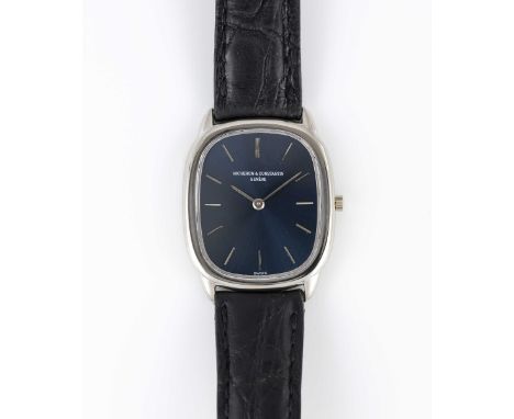 A GENTLEMAN'S SIZE 18K SOLID WHITE GOLD VACHERON & CONSTANTIN "ELLIPSE" WRIST WATCHCIRCA 1970s, REF. 2021 WITH REFINISHED SUN