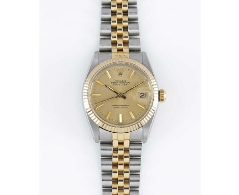 A MID SIZE STEEL & GOLD ROLEX OYSTER PERPETUAL DATEJUST BRACELET WATCHCIRCA 1983, REF. 6827Movement: 28J, automatic chronomet