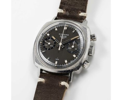 A GENTLEMAN'S STAINLESS STEEL HEUER CAMARO CHRONOGRAPH WRIST WATCHCIRCA 1970, REF. 73343N WITH BROWN DIALMovement: 17J, manua