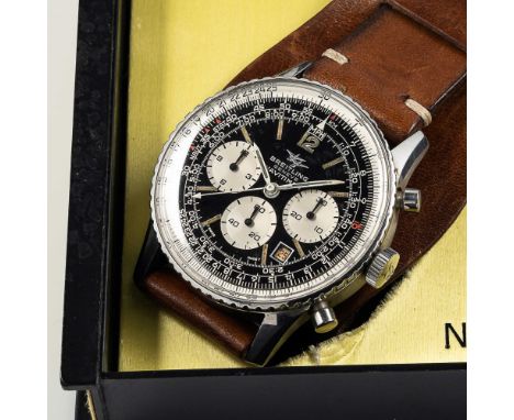 A RARE GENTLEMAN'S STAINLESS STEEL MILITARY BREITLING NAVITIMER CHRONOGRAPH PILOTS WRIST WATCHCIRCA 1970s, REF. 7806 ISSUED T