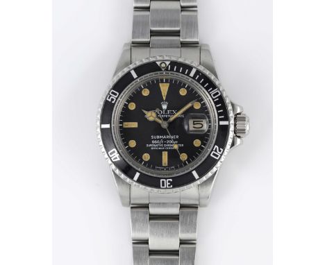A GENTLEMAN'S STAINLESS STEEL ROLEX OYSTER PERPETUAL DATE SUBMARINER BRACELET WATCHCIRCA 1978, REF. 1680 WITH MARK II DIAL Mo