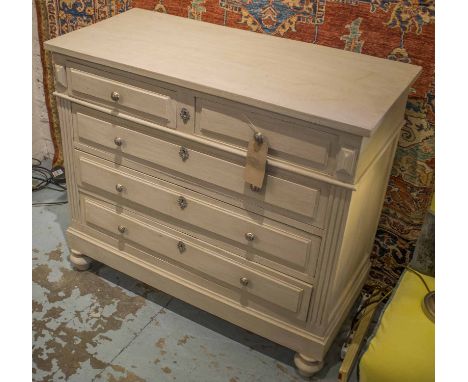 COMMODE, late 19th/early 20th century French Louis XVI style, traditionally grey painted with two short and three long drawer
