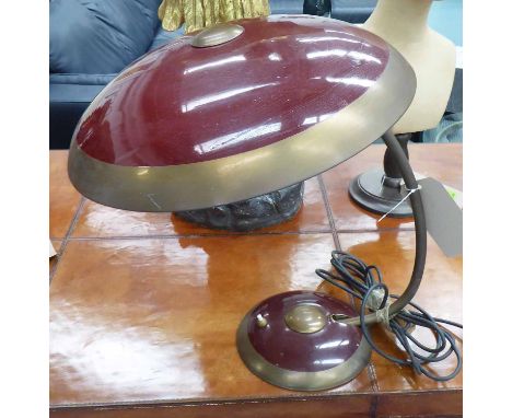 FASE MANNER TABLE LAMP, mid 20th century style in burgundy and brass, 44cm x 50cm H. (with faults)