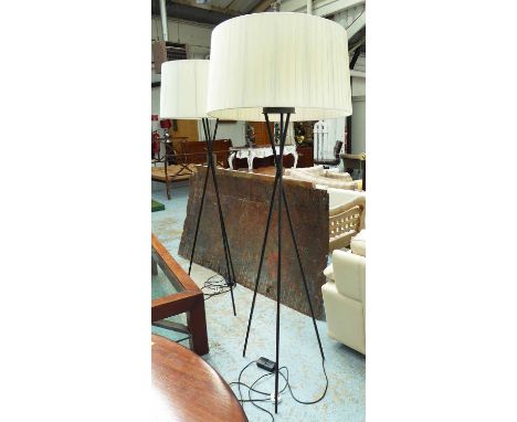 SANTA AND COLE G5 TRIPODE FLOOR LAMPS, a pair, on tripod supports with white shades, 168cm H. (2)