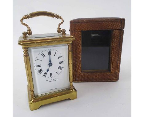 MAPPIN & WEBB CARRIAGE CLOCK, with morocco leather case, 10.75cm H. 