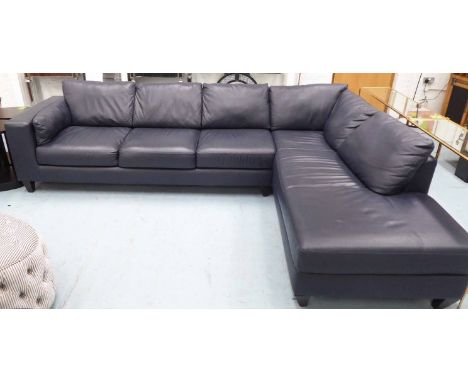 ITALSOFA CORNER SOFA, in ink blue faux leather on square supports, 315cm x 219cm.